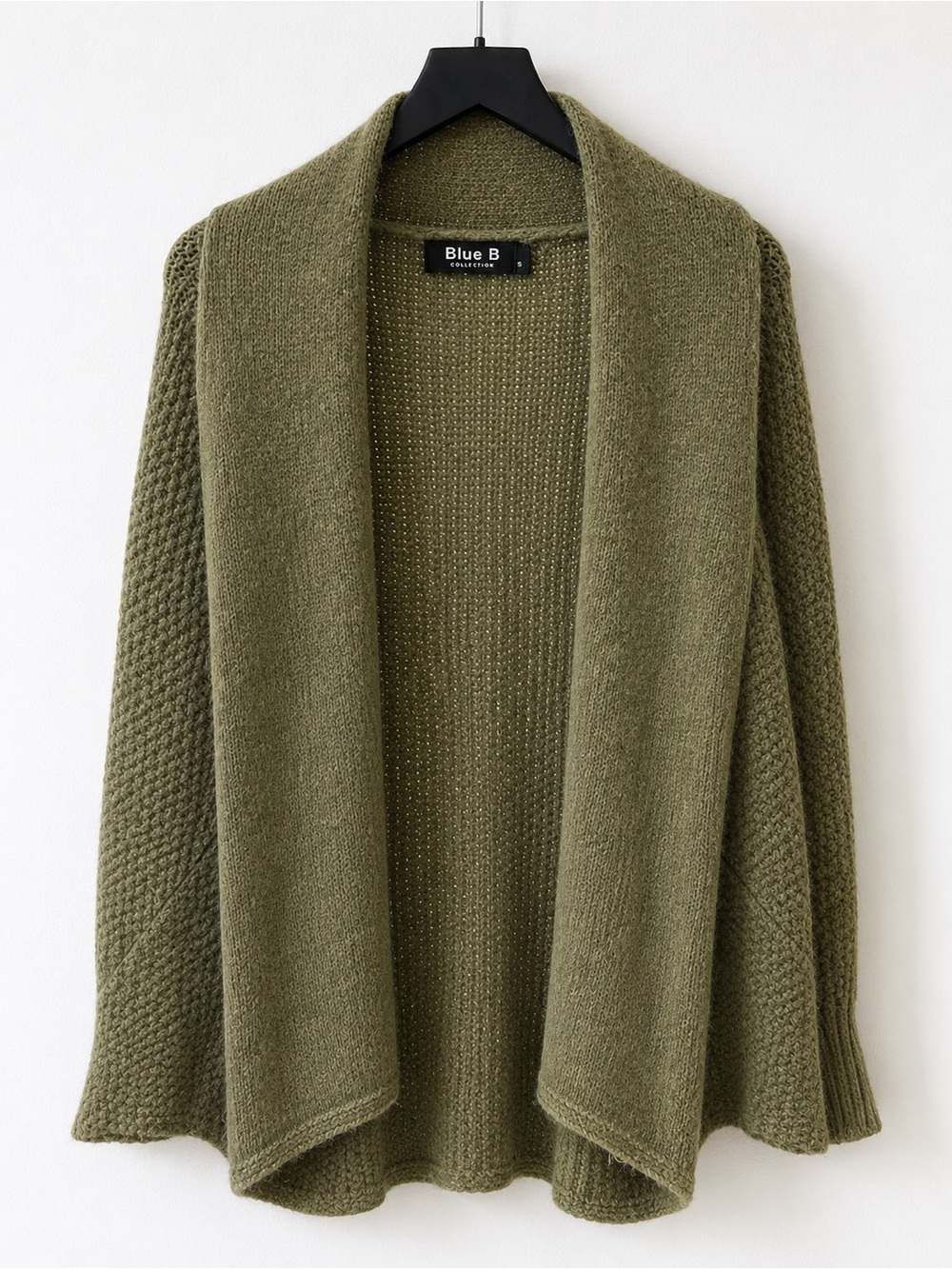 NWOT Blue B Olive Draped Open-Front Knit Cardigan